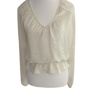 Michael Kors Elastic waist Long Sleeve Blouse White Satin Polyester Small